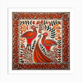 Peacocks Madhubani Painting Indian Traditional Style 1 Art Print