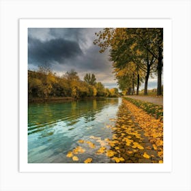 Autumn Leaves On The River Art Print