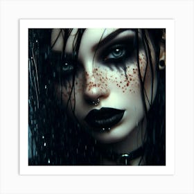 Gothic Girl In The Rain 1 Art Print