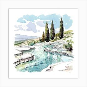 A Pamukkale In Turkey Hand Drawn Sketch Illustra 1720349300 4 Art Print