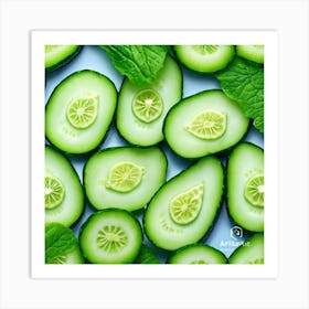 Cucumber Slices With Mint Leaves Art Print