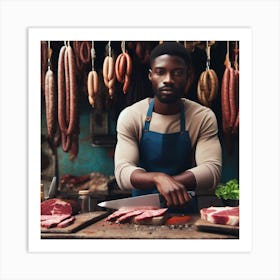 Black Man Cutting Meat Art Print