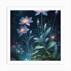 Lotus Flowers In The Forest Art Print