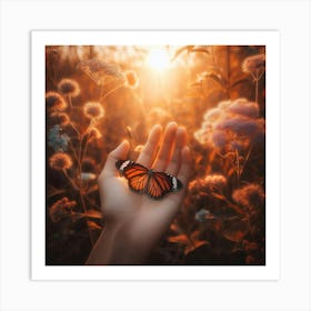 Butterfly on The Hand Art Print