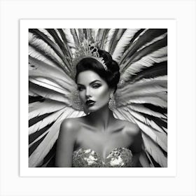 Beautiful Woman With Feathers Art Print