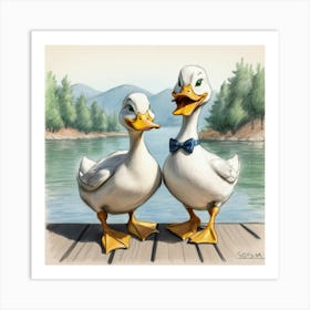 Ducks On A Dock Art Print