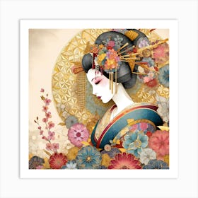 Japan Traditional Geisha Illustration By Ad 147 Art Print