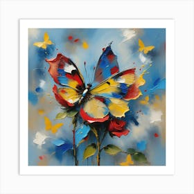 Butterfly And Roses 2 Art Print