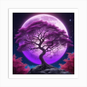 Fire Tree Purple On Moon Art Print