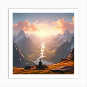 Meditating Man In The Mountains Art Print