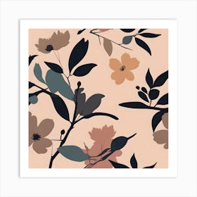 Branches, Leaves and Flowers in Pastel Earth Colors Art Print