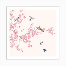 Birds And Cherry Blossoms Art Print