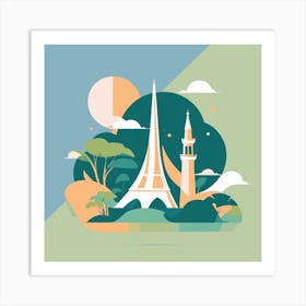 Flat Illustration Of Eiffel Tower Art Print