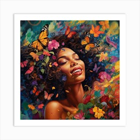 Afro-American Woman With Butterflies 1 Art Print