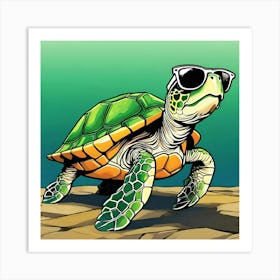 Turtle In Sunglasses Art Print