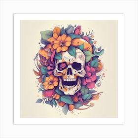 Skull With Flowers 7 Art Print