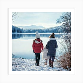 Firefly Charming Winter Walk By The Lake With Children 59687 Art Print