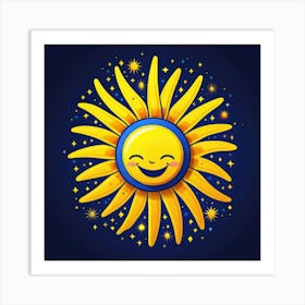 Lovely smiling sun on a blue gradient background 118 Art Print