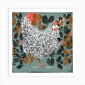 The Chicken And The Leaves Square Art Print