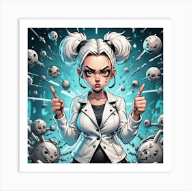 Girl With White Hair And Skulls Art Print