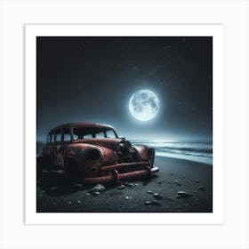 Abandoned Car On The Beach Art Print