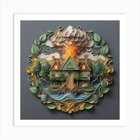 House On volcano paper Art Art Print