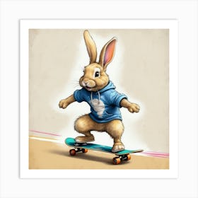 Rabbit On Skateboard 5 Art Print