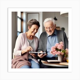 Senior Couple Using Tablet Art Print