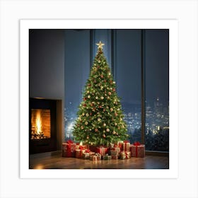 Christmas Tree Illuminated Season Home Background Holiday Merry Magic Fire Celebration Hou (24) Art Print