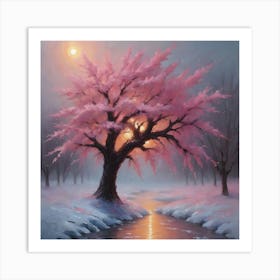 Pink Tree On The Ice Art Print