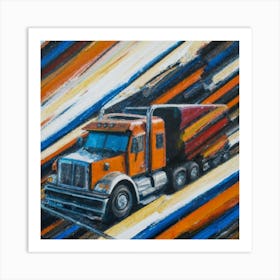 Abstract oil painting of truck with trailer 3 Art Print