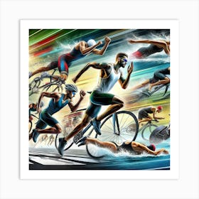 Athletes In Action Wall Print Art A Vibrant Depiction Of Athletes In Motion, Perfect For Adding Energy And Motivation To Any Space Art Print