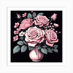 Pink Roses In A Vase 7 Art Print