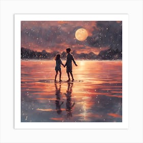 Couple Holding Hands In The Water Art Print