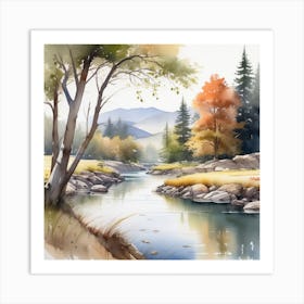 Watercolor Of A River 5 Art Print