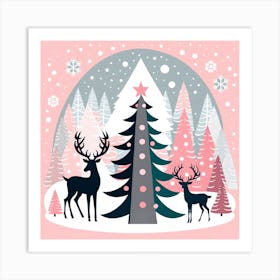 Christmas Tree And Deer, Rein deer, Christmas Tree art, Christmas Tree, Christmas vector art, Vector Art, Christmas art, Christmas, star light Art Print