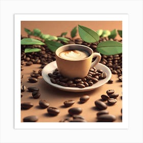 Coffee Cup With Leaves 1 Art Print