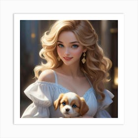 Disney Girl With Puppy Art Print