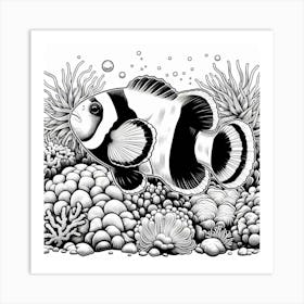 Line Art clownfish 3 Art Print