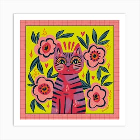 Cat With Flowers Art Print