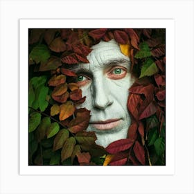 Firefly Weathered, Man, Furrowed Face, Colored Leaves, Wood, Deep Green Eyes, Textured, Detailed, Na (11) Art Print