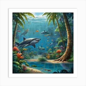 Default Aquarium With Coral Fishsome Shark Fishes View From Th 0 (3) Art Print