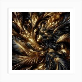 Gold And Black Abstract Painting Art Print