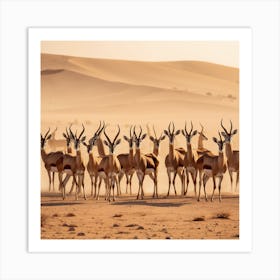 Herd Of Gazelle In The Desert 1 Art Print