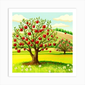 Apple Tree In The Field Art Print