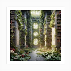 Library Of Books: Living Library, Botanical Bookshelves Whispering Wisdom Art Print