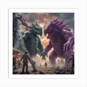 The Battle Between Ultramen and Kaiju Art Print