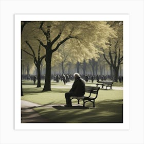 Man On Park Bench Art Print