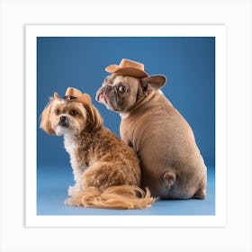Two Dogs Wearing Cowboy Hats Art Print