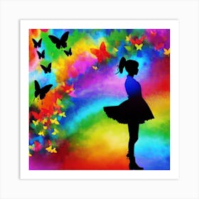 Silhouette Of A Girl With Butterflies 9 Art Print